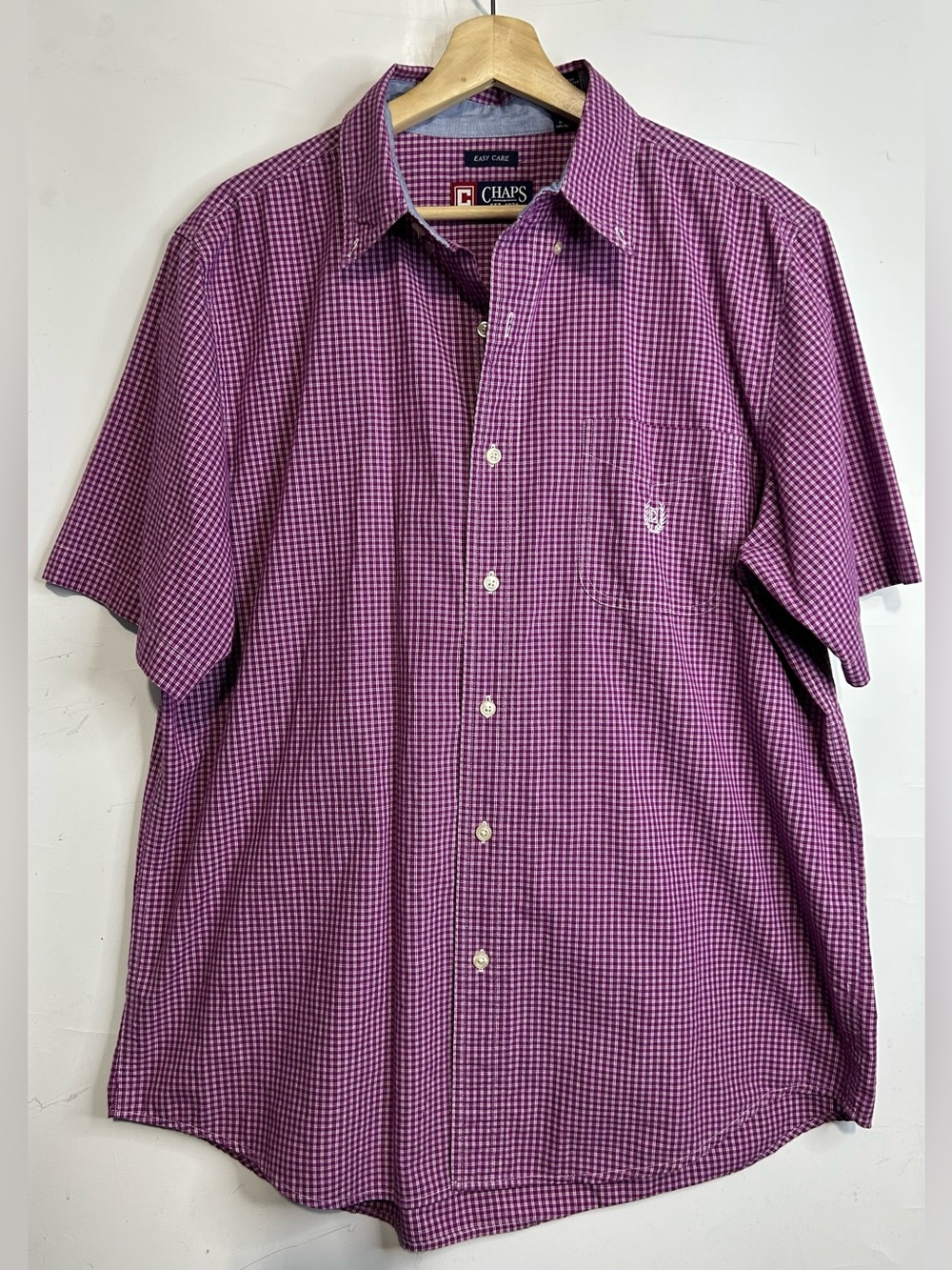 5 for $25🔥Chaps Easy Care Fuchsia Plaid Button‎ Front Shirt Large